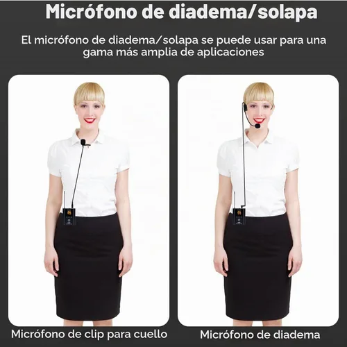 Vista 5 de W IN-MIX Sistema de micrófono inalámbrico UHF – 1 paquete con auriculares y micrófonos Lavalier, rango de 100 pies, 30 canales seleccionables