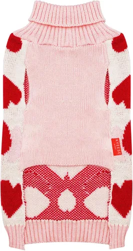Vista 9 de KYEESE Suéteres para perros, para el día de San Valentín, suéteres para perros pequeños, suéter rojo con agujero para la correa, suéter