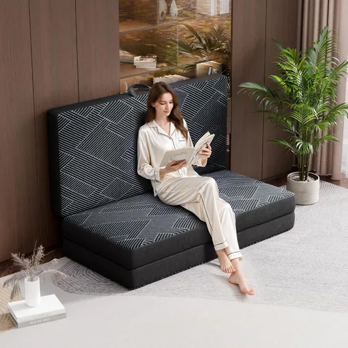 Vista 7 de Colchón plegable de tamaño individual – Colchón de espuma viscoelástica triple, asa y parte inferior antideslizante con funda lavable, sofá cama