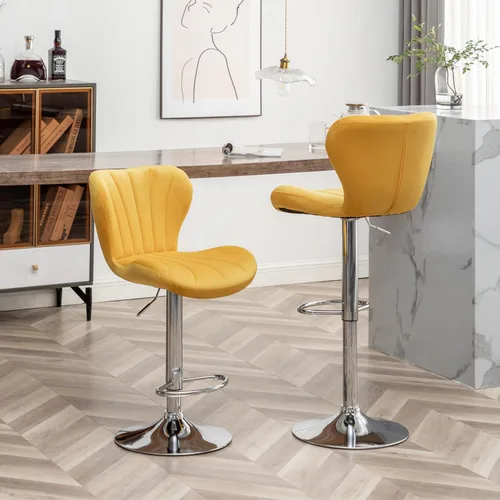 Vista 5 de Roundhill Furniture Ellston - Taburetes de bar giratorios ajustables de terciopelo, color amarillo, juego de 2