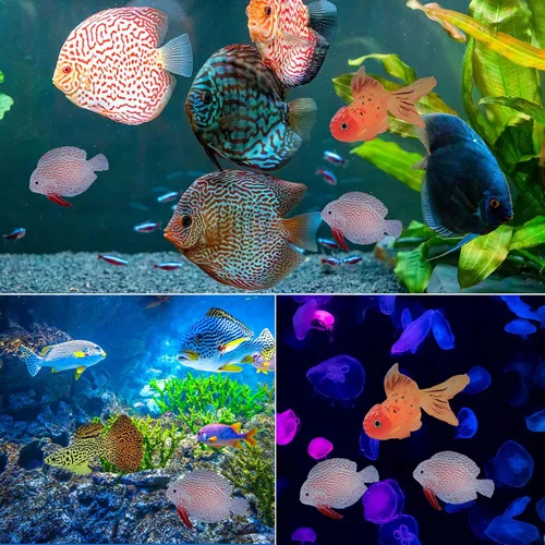Vista 7 de GOOTRADES 3 piezas de peces flotantes artificiales, efecto brillante, peces flotantes para decoración de acuario