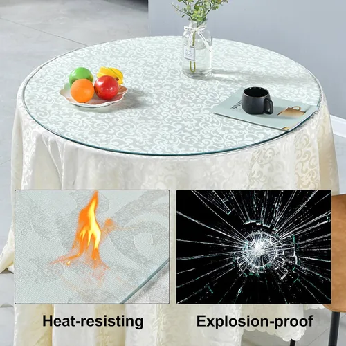 Vista 3 de TesNus Mesa redonda de vidrio transparente de 18 pulgadas, mesa de vidrio templado de 1/4 pulgadas de grosor con borde pulido de lápiz, tablero