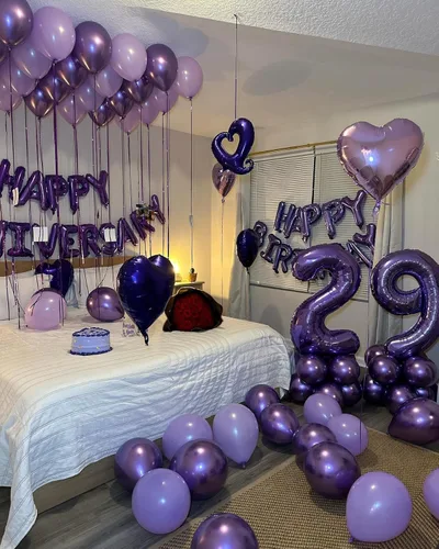 Vista 2 de Globo morado del número 5, globo de 40 pulgadas, suministros de fiesta morados, decoraciones de globos de 5º cumpleaños, globos de número 5, globo