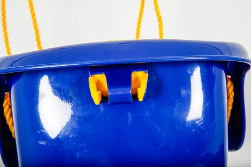 Vista 8 de Gorilla Playsets 04-0032-B Columpio infantil de plástico de respaldo alto con barra T amarilla y cuerda, azul con amarillo