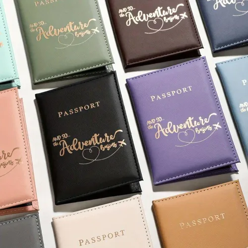 Vista 3 de Funda de pasaporte PU portátil multi-tarjeta de identificación bolsa de pasaporte titular caso viaje (púrpura)