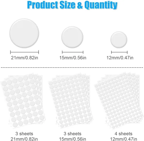 Vista 2 de SUNJOYCO 1010 tapas para agujeros de tornillo, 10 hojas autoadhesivas para agujeros de tornillo, calcomanías blancas para cubrir agujeros