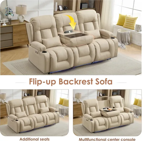 Vista 6 de TUNYI Wall Hugger Power Loveseat - Sofá biplaza reclinable con consola de teatro, sofá reclinable RV con USB/tomacorriente/altavoz/portavasos/luz