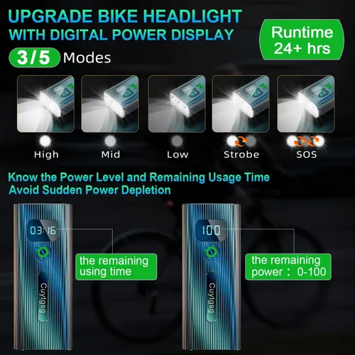 Vista 2 de 2026 Upgrade 6800Lumen Bike Light for Night Riding,Super Bright 6 LED Headlight,Aluminum 10 Mode Rechargeable Bicycle Light Front and