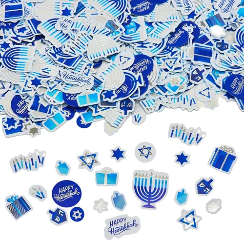 Vista 4 de The Dreidel Company Confeti de papel de Hanukkah, confeti navideño de Januka (300 piezas)