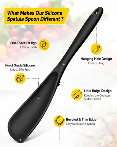 Vista 2 de Paquete de 2 cucharas de cocina para utensilios de cocina antiadherentes, espátula cuchara multifuncional libre de BPA, diseño de una sola pieza