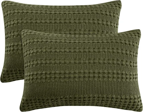 Vista 347 de PHF - Fundas de almohada 100% algodón con tejido gofre europeo, 26 x 26 pulgadas, 2 unidades para decoración elegante del hogar, para cama, sin