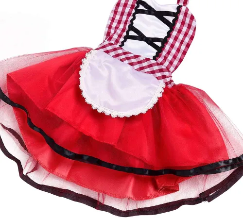 Vista 5 de Disfraz de Caperucita Roja para niñas pequeñas, vestido de traje de sol para fiesta de Halloween, Navidad + capa con capucha, conjunto de 2 piezas