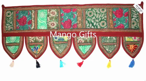 Vista 3 de Decoración para el hogar étnica hecha a mano Toran Tapiz Bordado Garland Puerta Colgante India