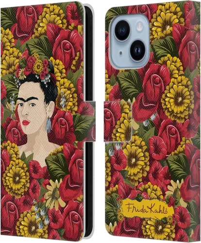 Vista 197 de Head Case Designs Funda con licencia oficial de Frida Kahlo Portrait Red Florals - Funda de piel tipo cartera compatible con Apple iPhone 14 Pro