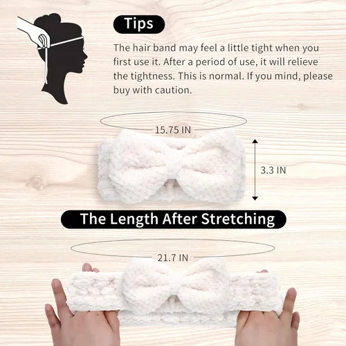 Vista 2 de DOOBO Paquete de 3 diademas de spa de microfibra con pajarita para mujer, para lavar la cara, blanco, gris, rosa