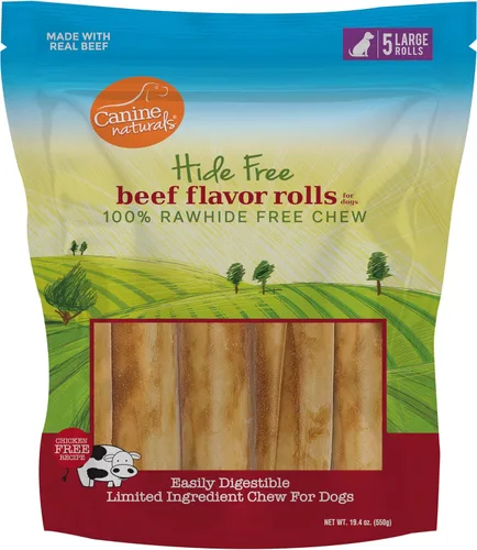 Canine Naturals Beef Chew - Golosinas para perros sin cuero crudo, hechas con carne de res real, receta sin aves de corral, totalmente natural y