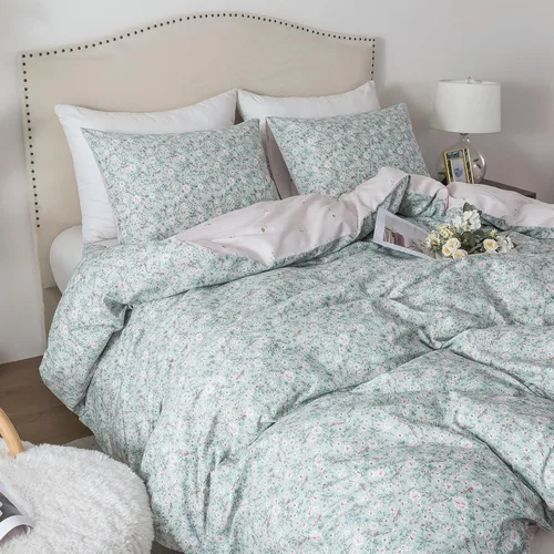 Vista 38 de HoneiLife Juego de funda de edredón floral 100% algodón, 3 piezas, suave, ropa de cama botánica con cierre de cremallera y lazos en las esquinas