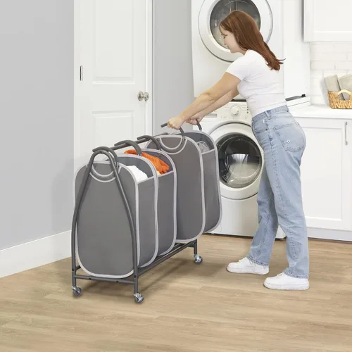 Vista 6 de Neatfreak Triple cesta clasificadora de ropa sucia – Carrito de lavandería con ruedas y 3 cestas de ropa sucia extraíbles con tecnología EVERFRESH