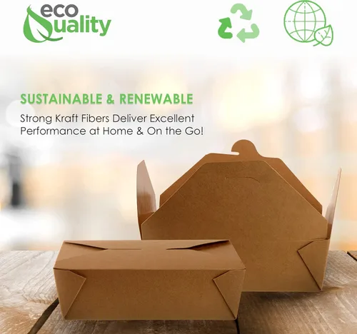 Vista 4 de EcoQuality Paquete de 25 recipientes de comida para llevar, caja de papel kraft marrón de 66 onzas, resistente a fugas y grasa, para el microondas