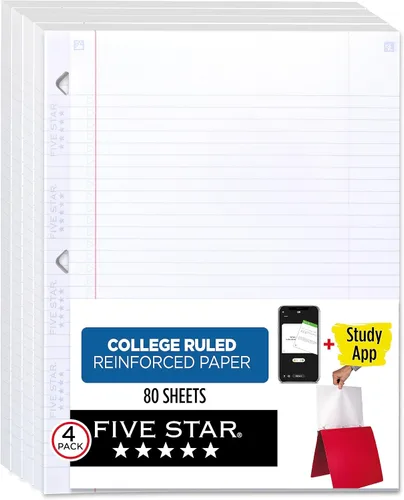 Vista 6 de Five Star Papel de hojas sueltas + aplicación de estudio, papel para cuaderno, papel de relleno con rayas universitarias, reforzado, 8.5 x 11, 100