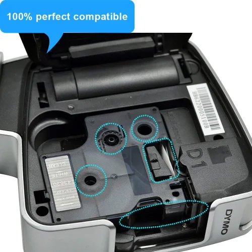 Vista 2 de Paquete de 2 casetes de etiquetado compatibles con cinta Dymo D1 43620 blanco sobre transparente de 1/4 pulgadas (0.236 in) para LabelManager