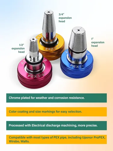Vista 2 de AMZCNC PEX - Kit de herramientas de expansión manual ASTM F1960 Kit de herramientas de expansión estándar PEX con cabezales de expansión de 1/2