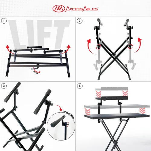 Vista 6 de AxcessAbles Soporte de Mesa Portátil de Dos Niveles para DJ Soporte para Teclado de Piano de Dos Niveles para Partituras y Tableta Soporte