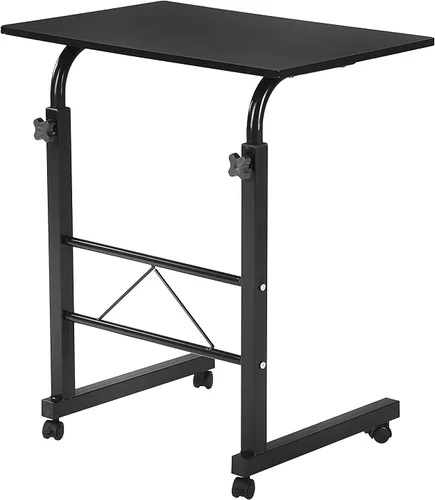 Vista 11 de HomVent Mesa de TV ajustable con ruedas, mesa lateral para aperitivos con ruedas, mesa portátil en forma de C, mesa de mesa móvil de madera