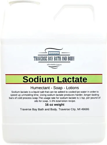 Traverse Bay Bath and Body Lactato de sodio, 16 oz, recipiente sellado de seguridad. 60% de concentración USP Natural Preservative fabricado en los