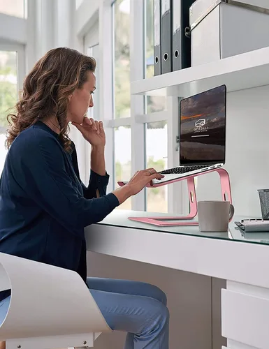 Vista 8 de SOUNDANCE Soporte para laptop, elevador de aluminio para computadora, elevador ergonómico para computadoras portátiles, soporte de metal compatible