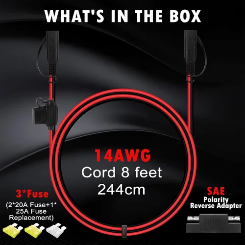 Vista 7 de CUZEC Cable de extensión SAE a SAE de 8 pies/8.0 ft, conector de desconexión rápida, fusible de 20 A con adaptador de polaridad inversa