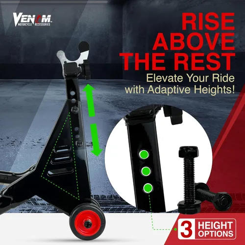 Vista 7 de Venom Combo de soporte de elevación delantero y trasero, soporte de elevación universal de basculante para bicicleta deportiva, soporte de horquilla