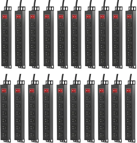 Vista 9 de BTU Regleta de alimentación de 6 tomas, protector de sobretensiones de montaje en metal, toma de corriente de montaje en pared resistente para uso