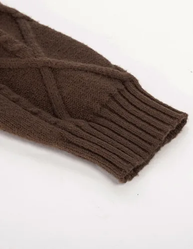 Vista 5 de GRACE KARIN Suéter de punto trenzado para niños, cuello alto con cremallera de un cuarto para invierno