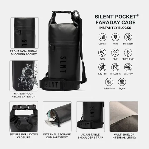 Vista 2 de SLNT Bolsa Seca Faraday Impermeable - Mochila de Nailon Impermeable 420D con Bloqueo de Señal - Protege los Dispositivos Electrónicos del Agua