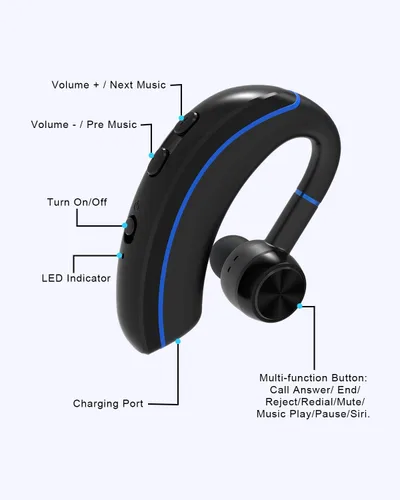 Vista 7 de NANAMI Auriculares Bluetooth, auricular Bluetooth V5.0, auriculares ultraligeros de 320 horas con micrófono giratorio, auriculares manos libres