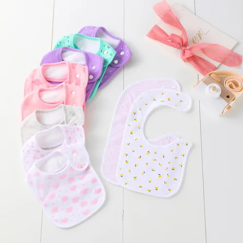Vista 4 de Baberos impermeables Hakochia de algodón orgánico súper suaves y absorbentes con cierre de presión ajustable para bebés niños y niñas
