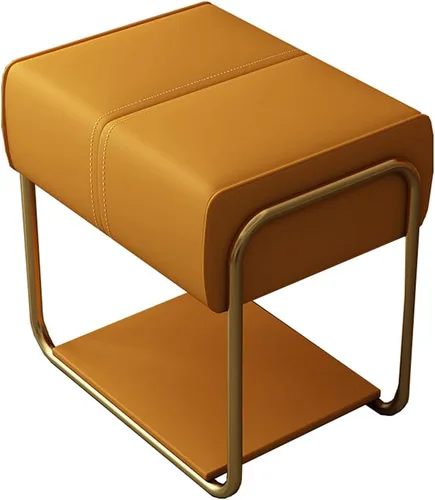 Vista 10 de ZAIHW Taburete cuadrado de cuero mate con patas doradas, cómodo banco de entrada con asiento acolchado, taburetes de maquillaje para tocador