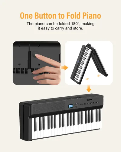 Vista 6 de Teclado de Piano Plegable Mejorado, Teclado Semi Pesado de 88 Teclas de Tamaño Completo con Soporte para MIDI y Bluetooth, Teclado de Piano Plegable