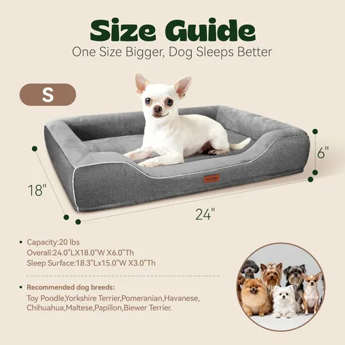 Vista 5 de Camas ortopédicas para perros pequeños con funda extraíble lavable, espuma viscoelástica de gel refrescante con espuma de caja de huevos y laterales
