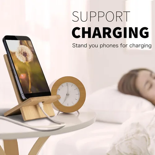 Vista 4 de Healfyya Soporte para tableta de bambú - Soporte plegable ajustable para iPad con puerto de carga para escritorio o cocina