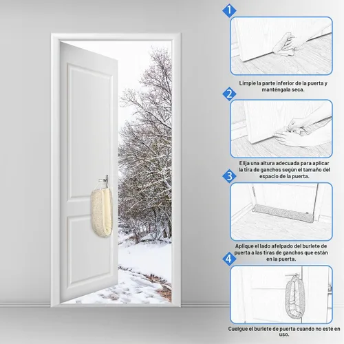 Vista 6 de NABOWAN Tope de corrientes de aire con peso de 30 pulgadas para debajo de la puerta, bloqueador de corrientes de aire triangular con bucles