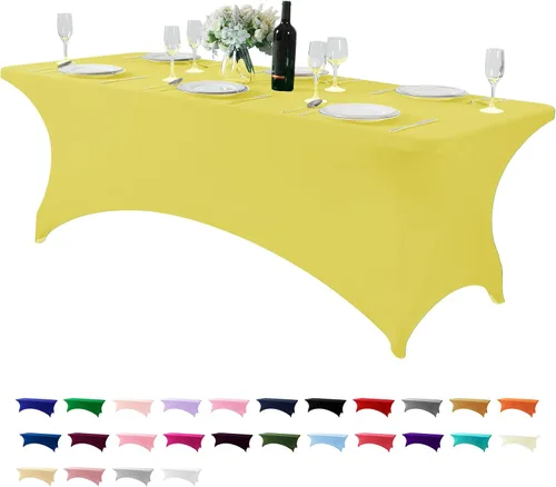 Vista 41 de Paquete de 2 manteles de elastano para mesa de 4, 6 o 9 pies, mantel elástico universal ajustable para fiestas, banquetes, bodas y eventos