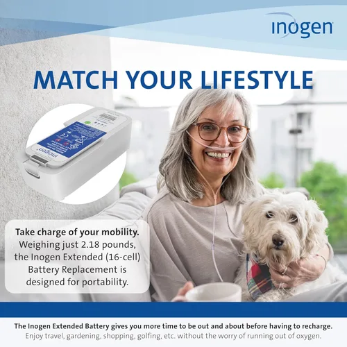 Vista 7 de Inogen Extended (16-cell) Battery - for the Inogen One G5/Inogen Rove 6 - Up to 12 hours, 45 minutes of battery life on setting 1-2.18 lbs.