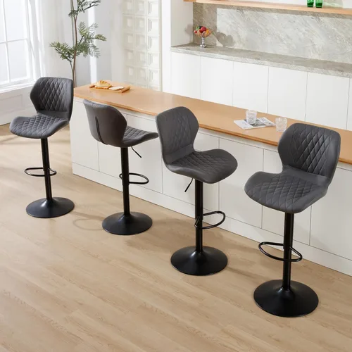 Vista 2 de Juego de 4 taburetes de bar, modernos taburetes giratorios de altura de mostrador para sillas de isla de cocina, taburetes de bar de tela ajustables