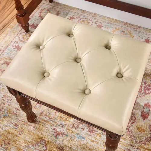 Vista 4 de Taburete de tocador con asiento tapizado, banco de piano con patas talladas de madera maciza, cojín acolchado para sillas de hogar, banco de tocador