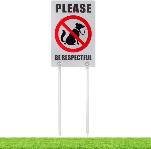 Vista 9 de Kichwit Letrero con texto en inglés "No Dog Poop Yard", letrero con texto en inglés "Please Be Respectful" de doble cara, construcción de metal, 7.9