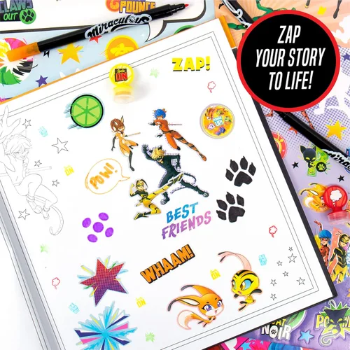 Vista 5 de Miraculous Haz tu propio cómic – Crea 2 cómics Ladybug, Cat Noir, Tikki y más – Juguetes creativos para niños a partir de 6 años – Kit de cómics DIY