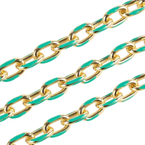 YOUBEIYEE Cadenas de clip esmaltadas azules de 1 yarda para hacer joyas, de aluminio chapado en oro, cadena a granel con anillos de salto y cierres