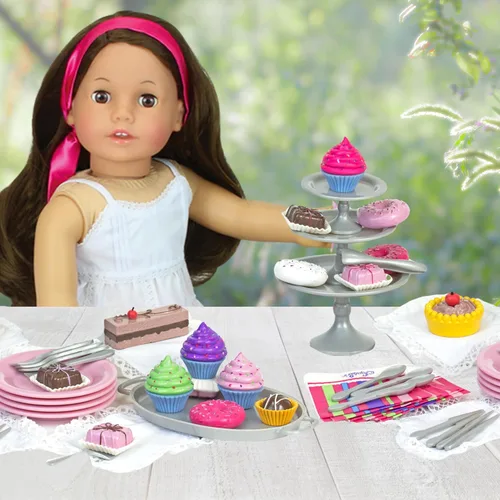 Vista 6 de Juego de servicio de 47 piezas de Sophia's con deliciosos postres para muñecas de 18 pulgadas, multicolor